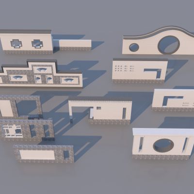 中式景墙围墙_徽派景墙组合