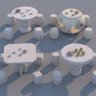 中式石桌_石凳组合