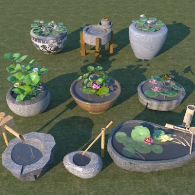 新中式水钵 蹲踞 惊鹿 水缸组合