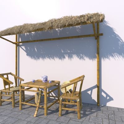 中式竹编户外桌椅组合