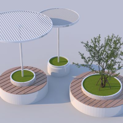 现代树池景观圆形座椅组合