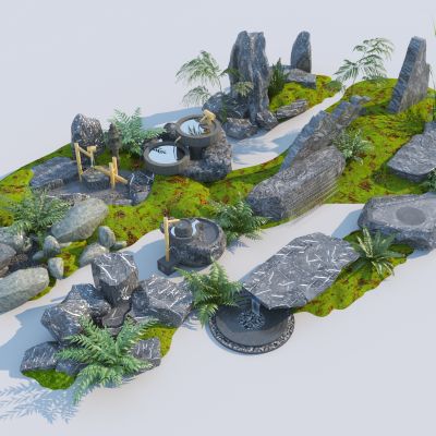 现代石头水景_置石小品