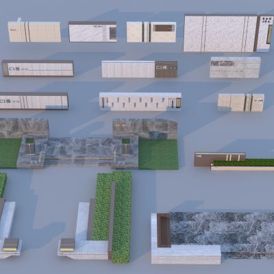 现代单元楼入户楼号 景观矮墙 景墙组合