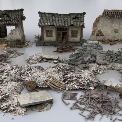 中式废墟残土堆组合3D模型