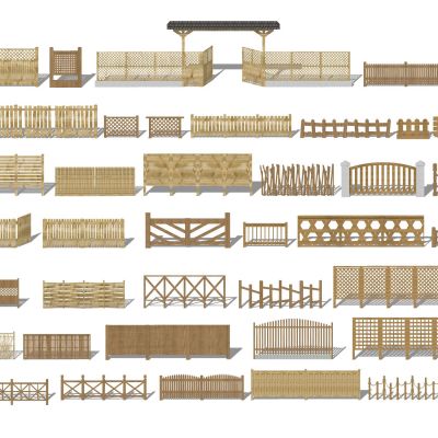 新中式篱笆围栏护栏栅栏木围栏木栅栏竹篱笆3D模型