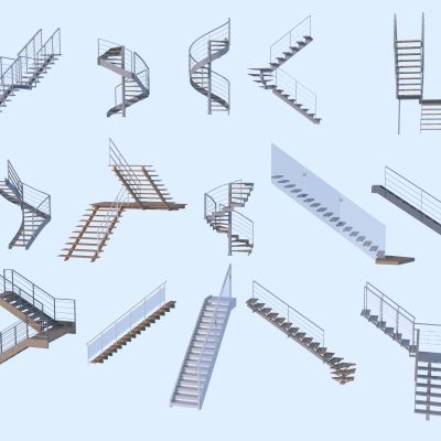 现代铁艺钢结构楼梯组合