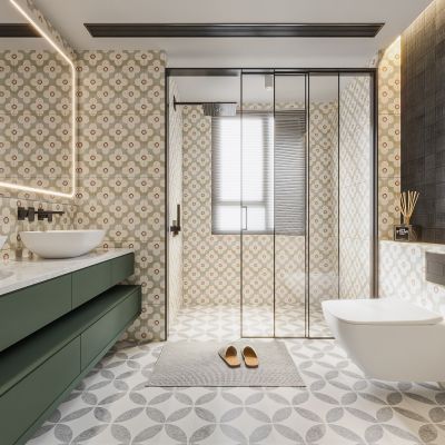 现代卫生间 浴室柜 洗脸盆 镜柜 玻璃隔断