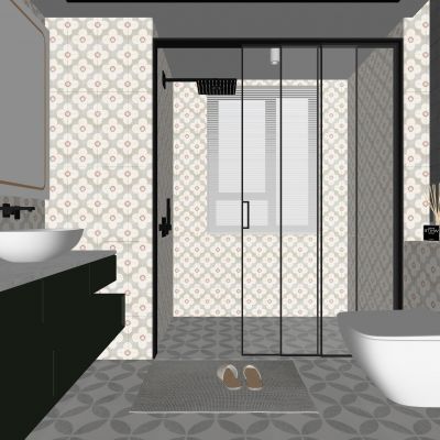 现代卫生间 浴室柜 洗脸盆 镜柜 玻璃隔断