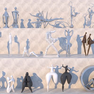 现代雕塑小品_抽象人物雕塑组合