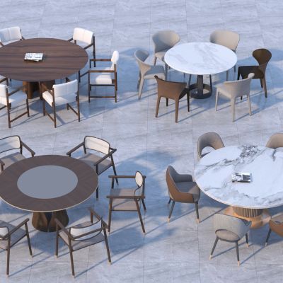 现代圆形餐桌餐桌椅组合