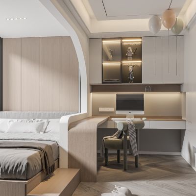 榻榻米卧室 现代卧室 饰品 休闲椅 造形吊顶 衣柜