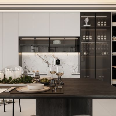 现代餐厅 餐边柜 餐桌椅 酒柜  餐桌