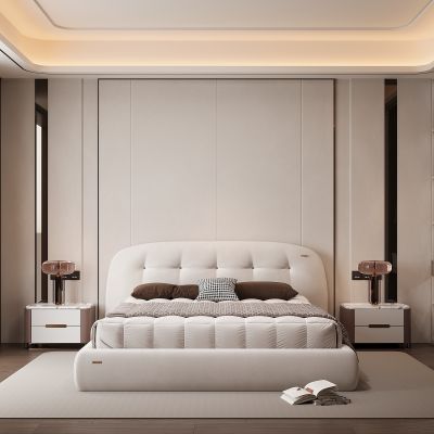 现代家居卧室 双人床 主卧 衣柜 床头柜 饰品摆件