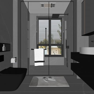 现代卫生间 浴室柜 洗脸盆 镜柜 玻璃隔断 SU模型