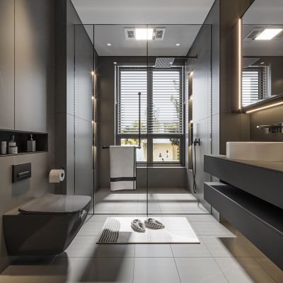 现代卫生间 浴室柜 洗脸盆 镜柜 玻璃隔断 3D模型
