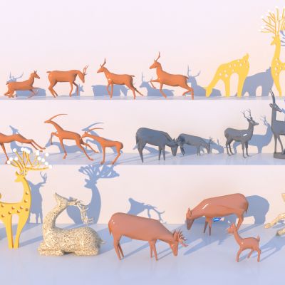 现代风格鹿 鹿群雕塑小品3D模型
