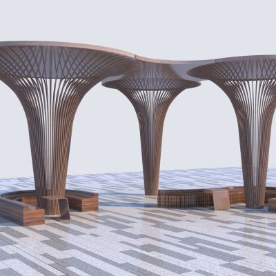 现代廊架构筑物3D模型