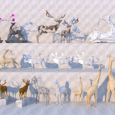 现代鹿 鹿群 鹿雕塑雕像小品3D模型
