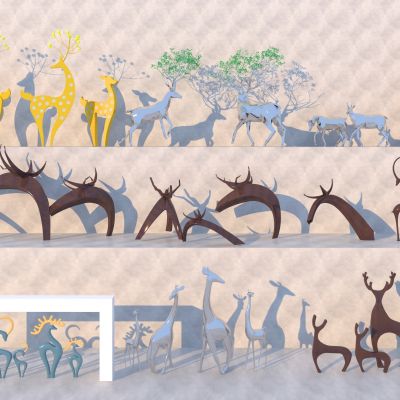现代风格鹿雕塑小品组合