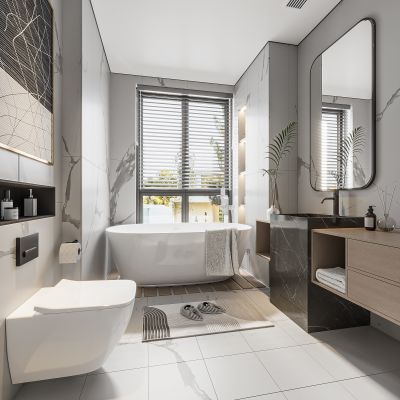现代卫生间 浴室柜 洗脸盆 镜柜 玻璃隔断 浴缸 3D模型