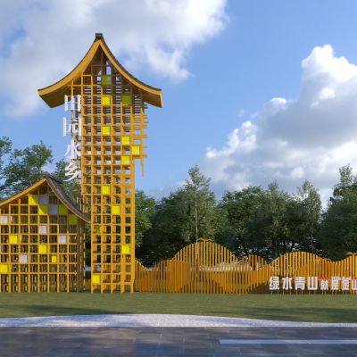 新中式入口景墙_入口标识_文化宣传_标识标牌