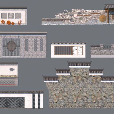 中式青砖青瓦景墙 乡村景墙组合