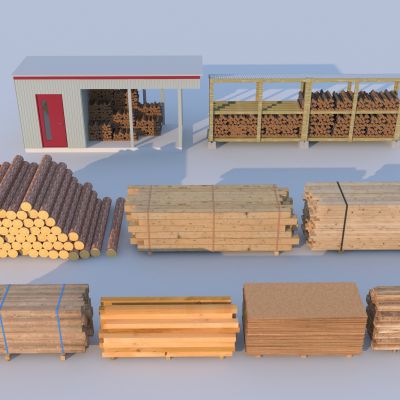 现代木材木杆 树木板组合