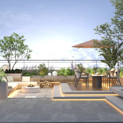 庭院 植物 绿植 花卉 茅草 屋顶花园 户外伞座 户外灯