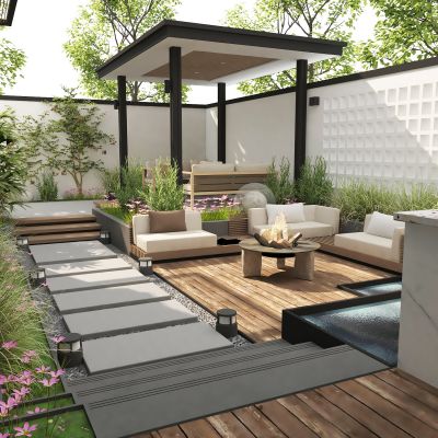 庭院 植物 绿植 花卉 茅草 屋顶花园 户外伞座 户外灯