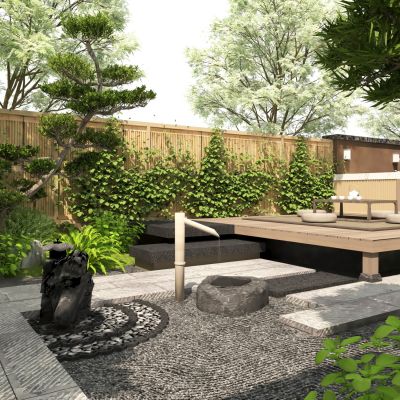 庭院 植物 绿植 花卉 茅草 屋顶花园 户外伞座 户外灯