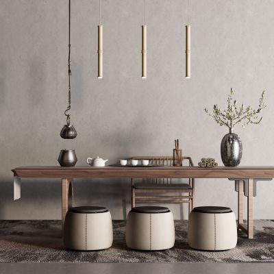 中式茶桌椅 盆栽