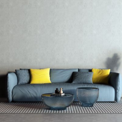 现代布艺沙发 玻璃茶几