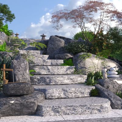 新中式台阶景观