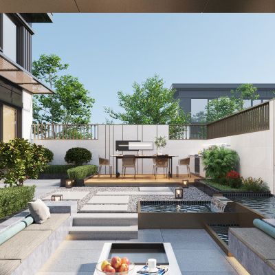 庭院 植物 绿植 花卉 茅草 屋顶花园 户外伞座 户外灯