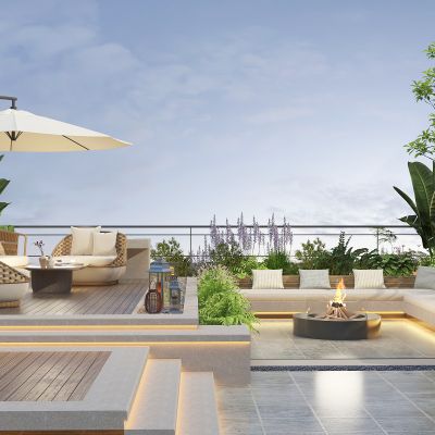 庭院 植物 绿植 花卉 茅草 屋顶花园 户外伞座 户外灯