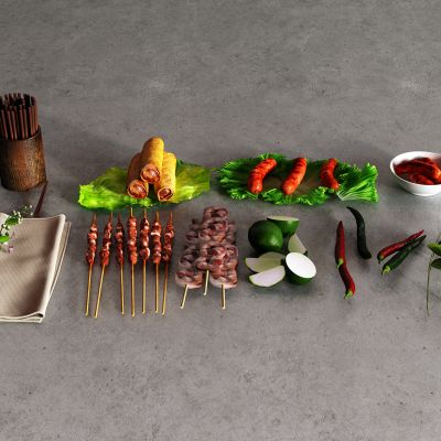 现代筷子 春卷 烤肠 白菜 餐巾纸 烧烤 辣椒 玫瑰柠檬
