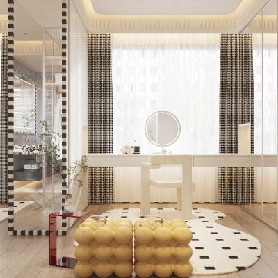 梳妆台 镜子 窗帘 衣帽间