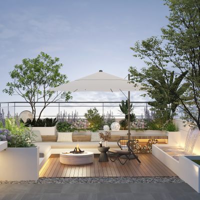 庭院 植物 绿植 花卉 茅草 屋顶花园 户外伞座 户外灯