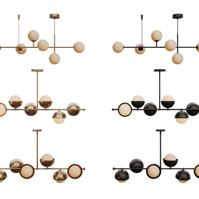现代球形吊灯 长条吊灯 轻奢艺术灯 金属吊灯组合