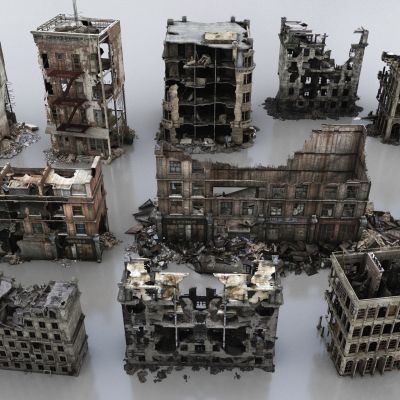 现代建筑废墟组合
