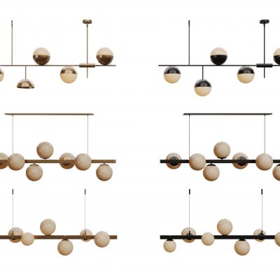 现代球形吊灯 长条吊灯 轻奢艺术灯 金属吊灯组合
