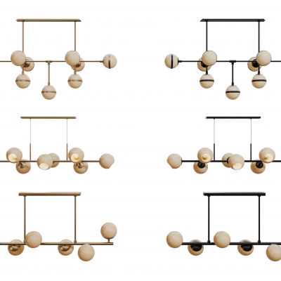 现代球形吊灯 长条吊灯 轻奢艺术灯 金属吊灯组合