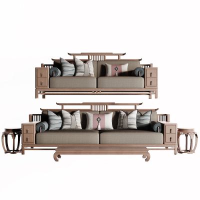 新中式罗汉床 圆几