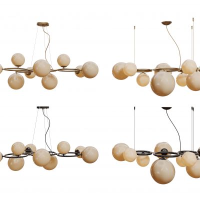 现代球形吊灯 长条吊灯 轻奢艺术灯 金属吊灯组合