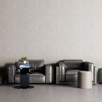 现代休闲沙发 茶几 圆几 皮革沙发