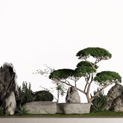 现代灌木 假山 石头 景观树