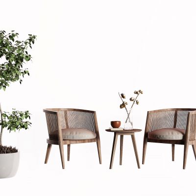 侘寂风户外椅 休闲椅 盆栽