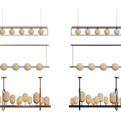 现代球形吊灯 长条吊灯 轻奢艺术灯 金属吊灯组合