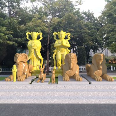 中式古代雕塑小品狮身人面像组合