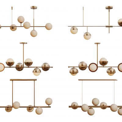 现代球形吊灯 长条吊灯 轻奢艺术灯 金属吊灯组合